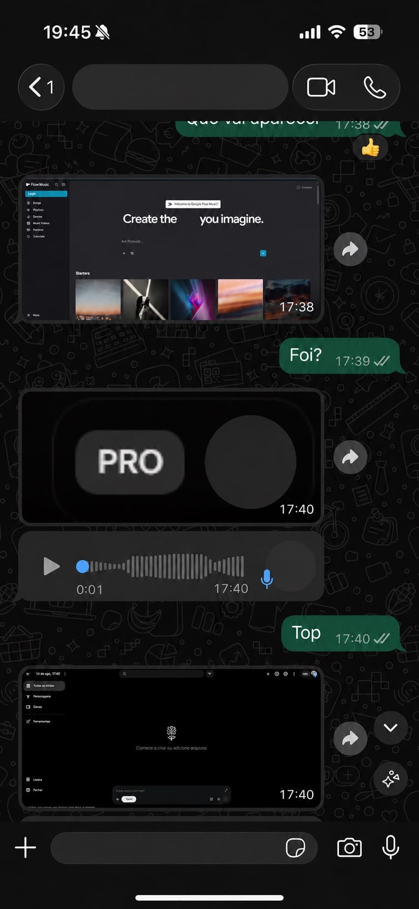 Conversa real mostrando o cliente com acesso ao Google Flow