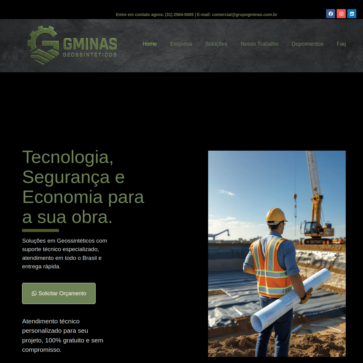 Página inicial do projeto G Minas Geossintéticos