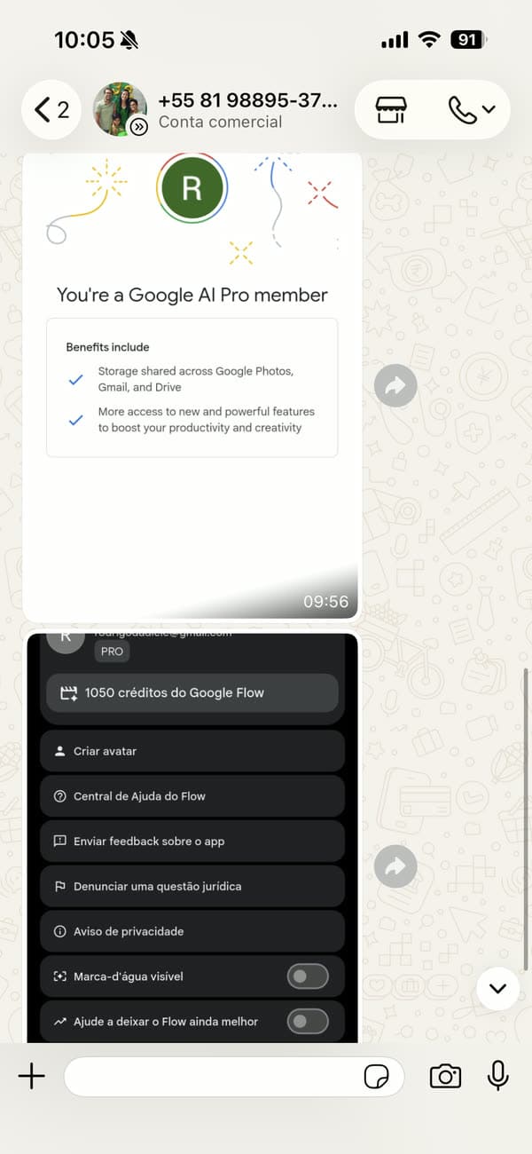 Depoimento 6: cliente mostrando a ativação concluída do Google AI Pro