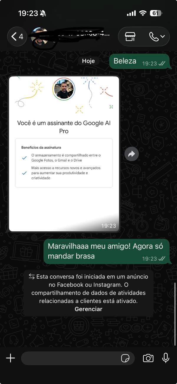 Testimonio 18: cliente mostrando la activación completada de Google AI Pro
