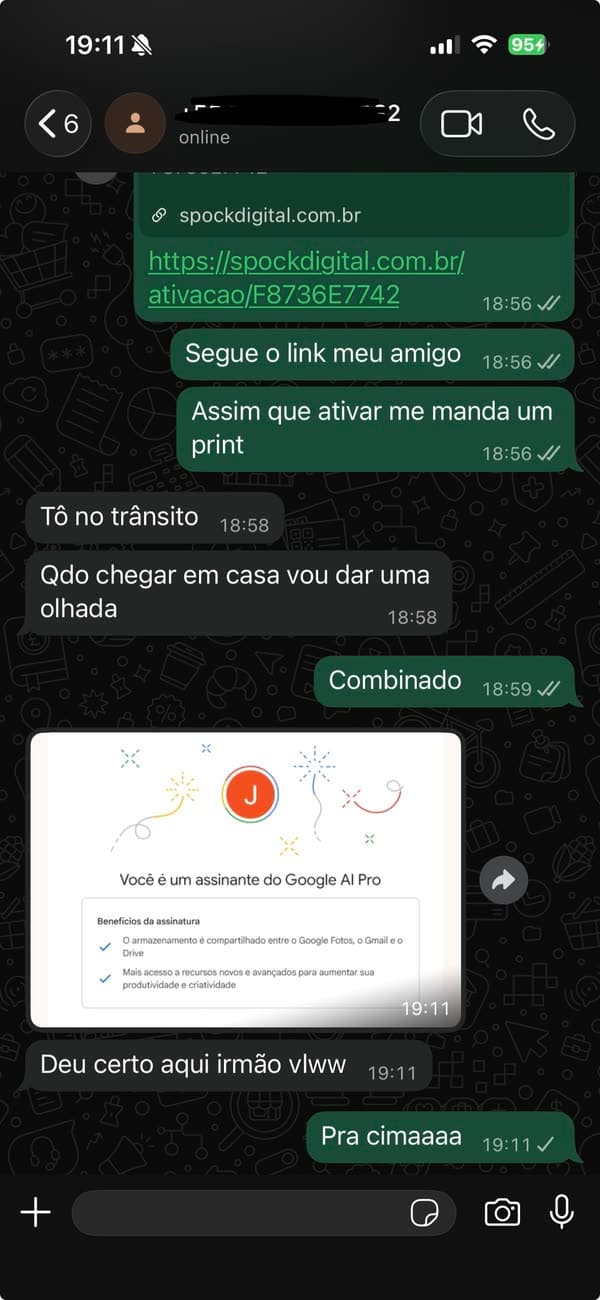 Testimonio 23: cliente mostrando la activación completada de Google AI Pro