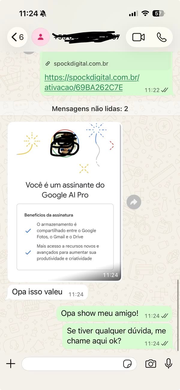 Testimonio 34: cliente mostrando la activación completada de Google AI Pro