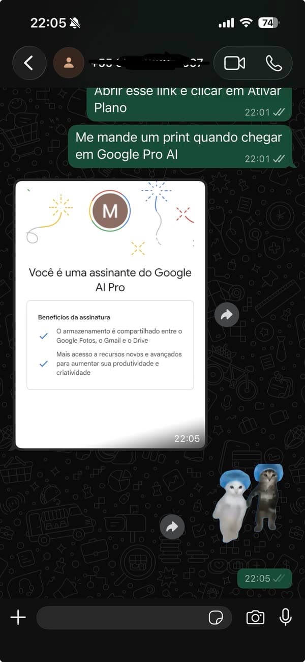 Testimonio 38: cliente mostrando la activación completada de Google AI Pro