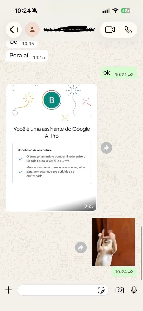 Testimonio 39: cliente mostrando la activación completada de Google AI Pro